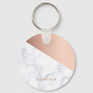 Elegant chick geometric white marble rose gold key ring