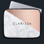 Elegant chick geometric white marble rose gold laptop sleeve<br><div class="desc">Stylish and modern geometric design featuring faux white marble and faux rose gold.</div>