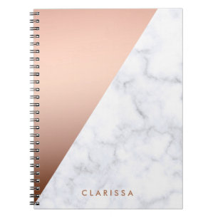 Elegant chick geometric white marble rose gold notebook