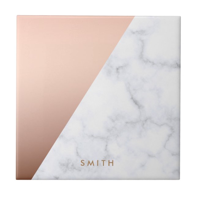Elegant chick geometric white marble rose gold tile (Front)