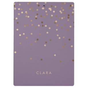 elegant chick glam rose gold confetti dots violet clipboard