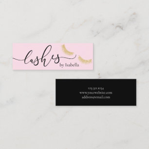 Elegant chick gold glitter pink lashes mini business card