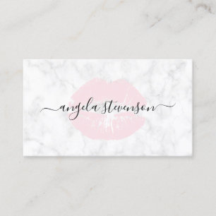 Elegant chick pink lips white marble makeup artist business card