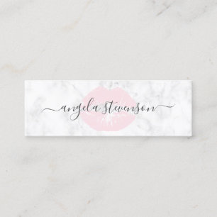 Elegant chick pink lips white marble makeup artist mini business card