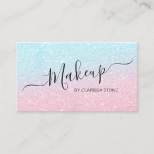 Elegant chick rose gold aqua glitter makeup artist business card