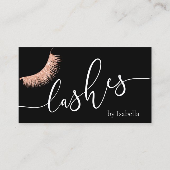 Elegant chick rose gold glitter black lashes business card (Front)