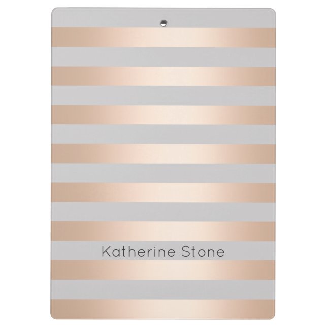 Elegant Chick Rose Gold & Grey Stripe Clipboard (Back)