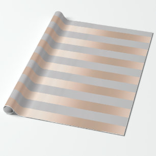 Elegant Chick Rose Gold & Grey Stripe Wrapping Paper