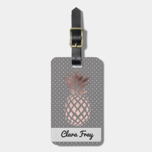 elegant chick rose gold pineapple polka dots luggage tag