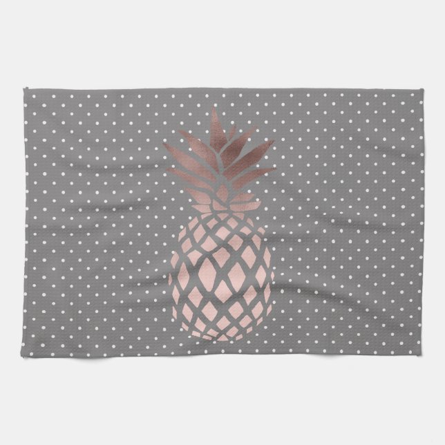 elegant chick rose gold pineapple polka dots tea towel (Horizontal)