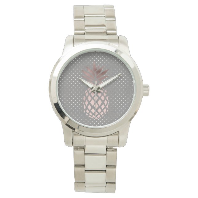 elegant chick rose gold pineapple polka dots watch (Front)