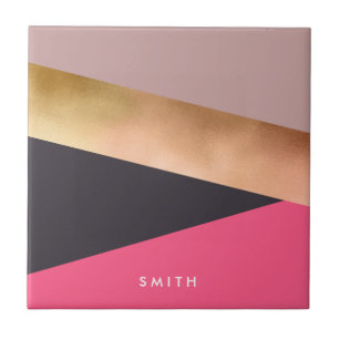 elegant chick rose gold pink grey colour block ceramic tile