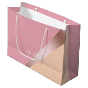 Elegant chick rose gold pink & orange geometric large gift bag