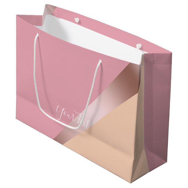 Elegant chick rose gold pink & orange geometric large gift bag (Front Angled)