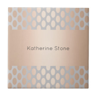 Elegant Chick Rose Gold Polka Dots Pattern Grey Ceramic Tile