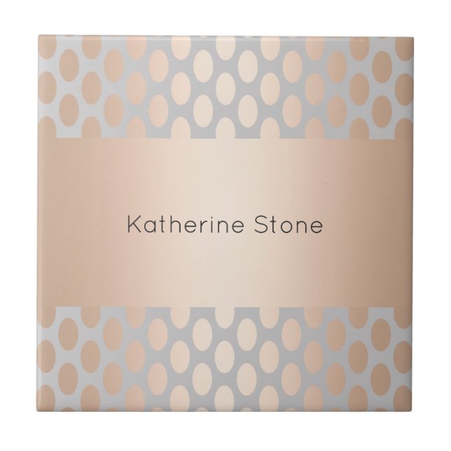 Elegant Chick Rose Gold Polka Dots Pattern Grey Ceramic Tile (Front)
