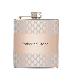Elegant Chick Rose Gold Polka Dots Pattern Grey Hip Flask