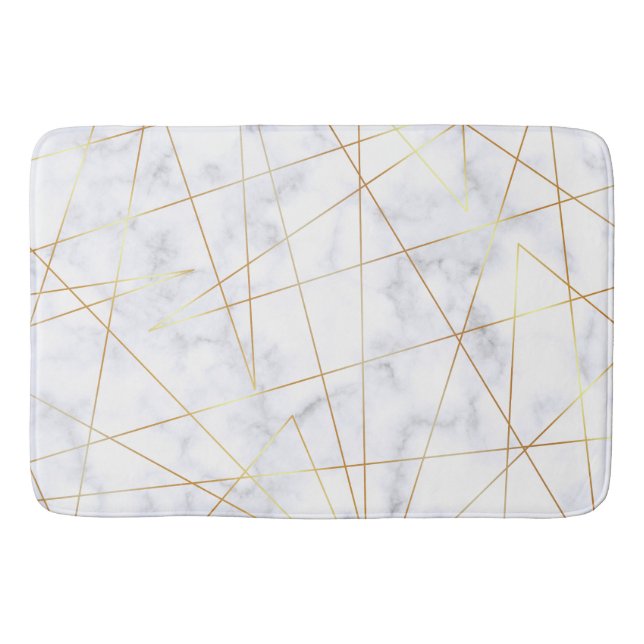 elegant chick white marble faux gold geometric bath mat (Front)