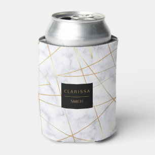 elegant chick white marble faux gold geometric can cooler