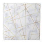 elegant chick white marble faux gold geometric ceramic tile<br><div class="desc">Stylish, modern and elegant design featuring faux white marble and faux gold geometric pattern.</div>