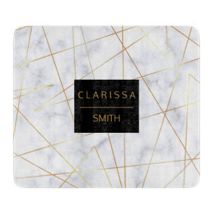 elegant chick white marble faux gold geometric cutting board