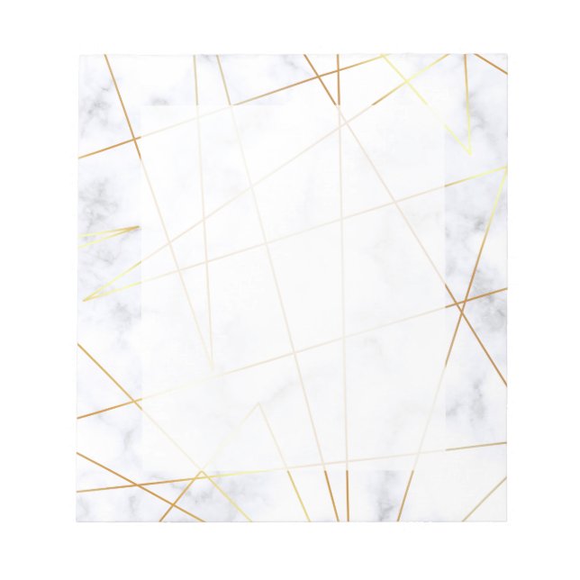 elegant chick white marble faux gold geometric notepad (Front)