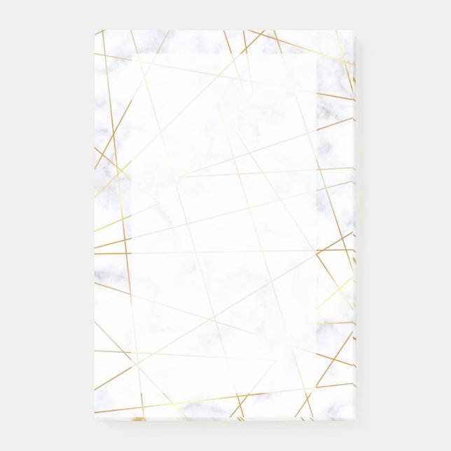 elegant chick white marble faux gold geometric post-it notes (Front)