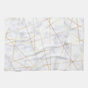elegant chick white marble faux gold geometric tea towel