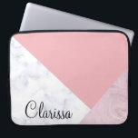 Elegant chick white pastel pink marble geometric laptop sleeve<br><div class="desc">Modern and feminine geometric design featuring faux white marble,  pink marble and blush pink triangles.</div>