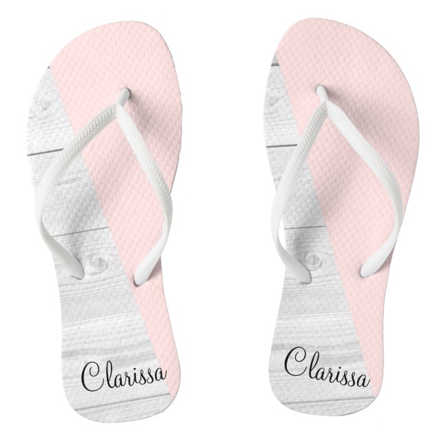 elegant chick white pastel pink wooden geometric thongs (Footbed)