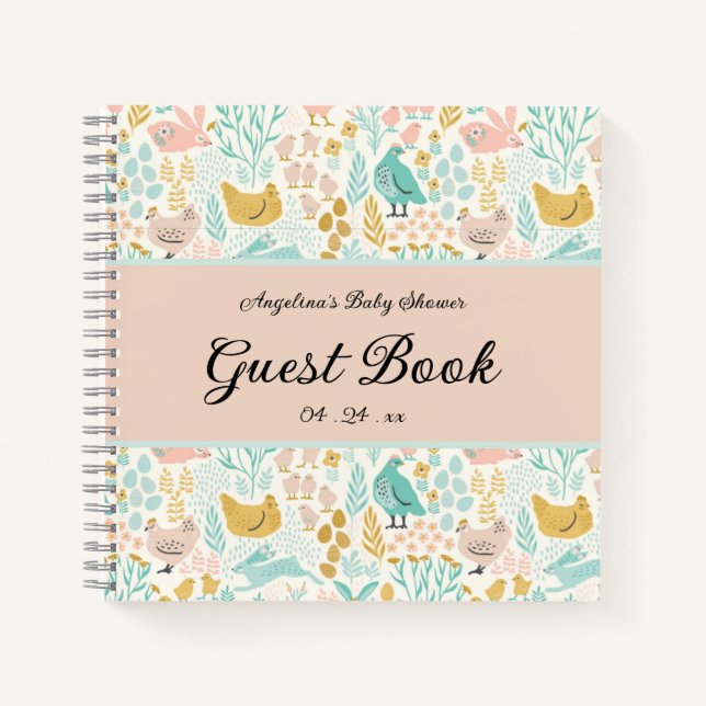 Elegant Chicken Baby Shower Guestbook Notebook (Front)