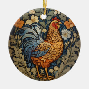 Elegant Chicken William Morris Inspired Floral Ceramic Ornament