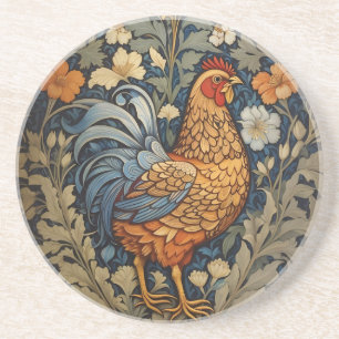 Elegant Chicken William Morris Inspired Floral Coaster