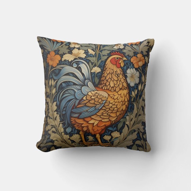 Elegant Chicken William Morris Inspired Floral Cushion (Front)