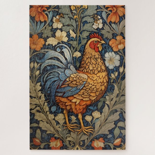Elegant Chicken William Morris Inspired Floral Jigsaw Puzzle (Vertical)
