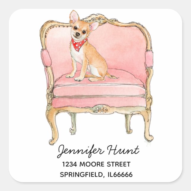 Elegant Chihuahua dog address Square Sticker (Front)