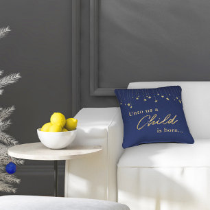 Elegant Child is Born Gold Navy Blue Christmas Cushion
