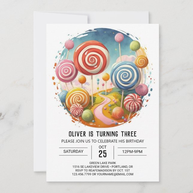 Elegant Children's Lollipop Birthday Invitation (Front)