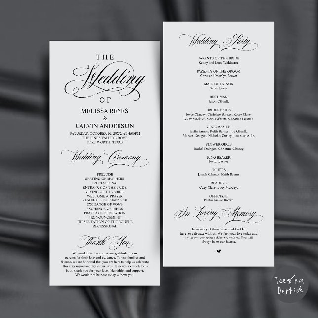 Elegant Chill Grey Script Wedding Ceremony Program (Elegant Chill Grey Script Wedding Ceremony Order Program Card)