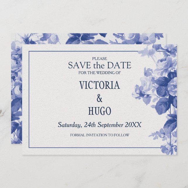Elegant China Blue Wedding save the date (Front/Back)