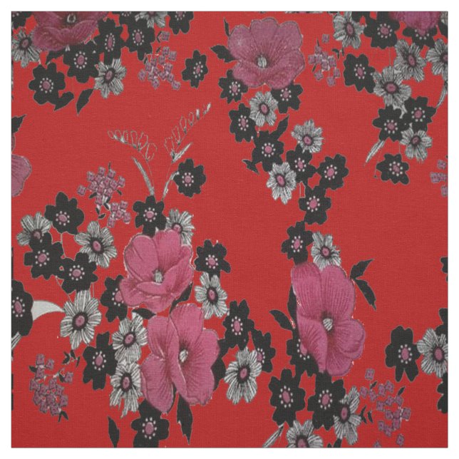 Elegant Chinese Flower Print Fabric (Swatch)