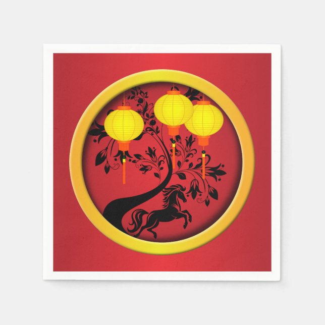 Elegant Chinese New Year Horse Gold Lanterns  Napkin (Front)
