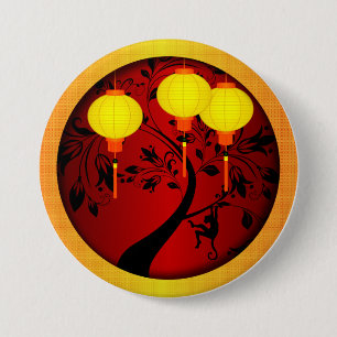 Elegant Chinese New Year Monkey with Gold Lanterns 7.5 Cm Round Badge