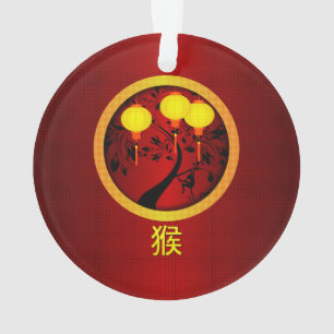 Elegant Chinese New Year Monkey with Gold Lanterns Ornament