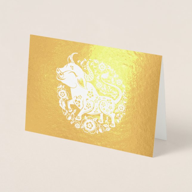 Elegant Chinese New Year of the Ox Foil Card (Front)