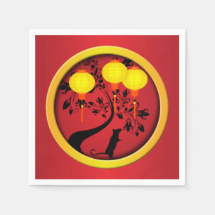 Elegant Chinese New Year Rat Gold Lanterns Napkin