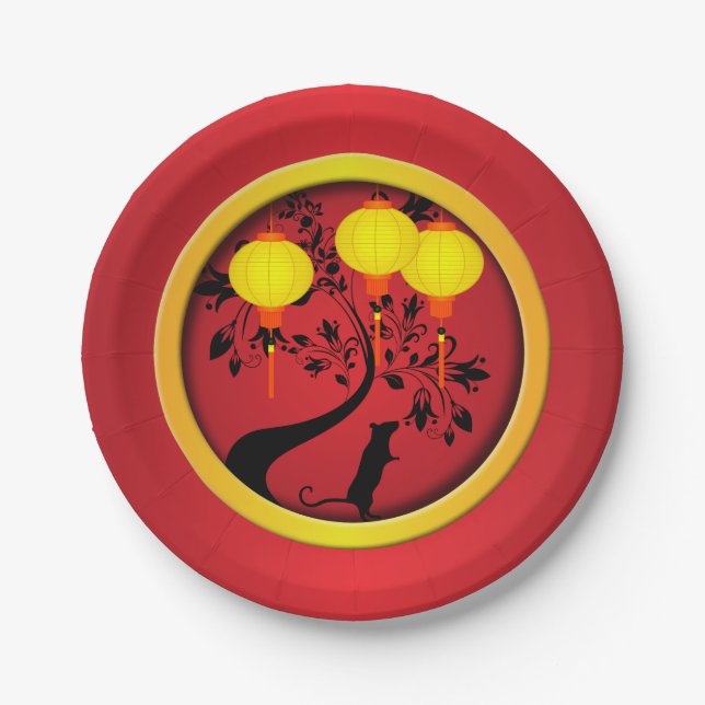 Elegant Chinese New Year Rat Lanterns Paper Plate (Front)