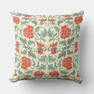 Elegant Chinese Red Green Floral Pattern Cushion
