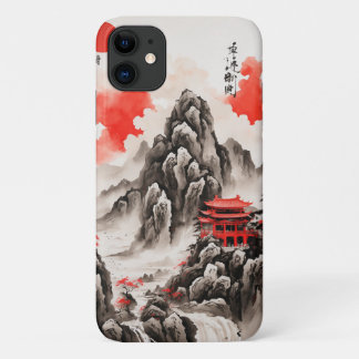 Elegant Chinese Scenery Phone Case - Red and Black