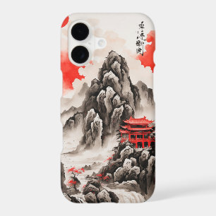Elegant Chinese Scenery Phone Case - Red and Black